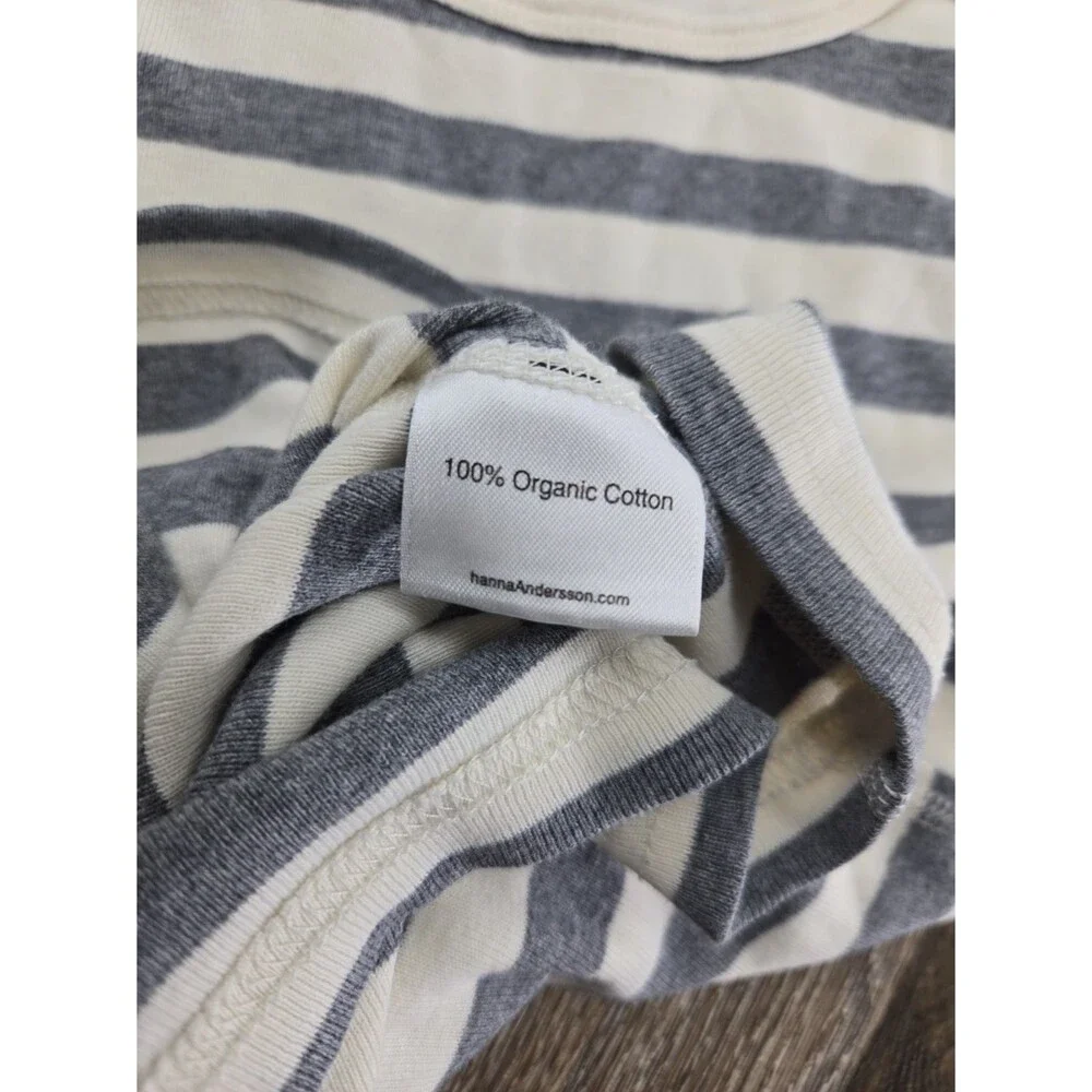 EUC Hanna Andersson Gray White Stripe Pajama Top US 12 (150cm) Organic Cotton